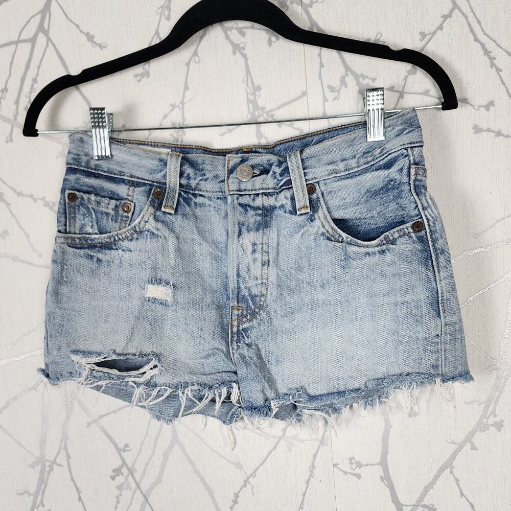 Levi's Light Wash Distressed Ripped High Rise 501 Shorts